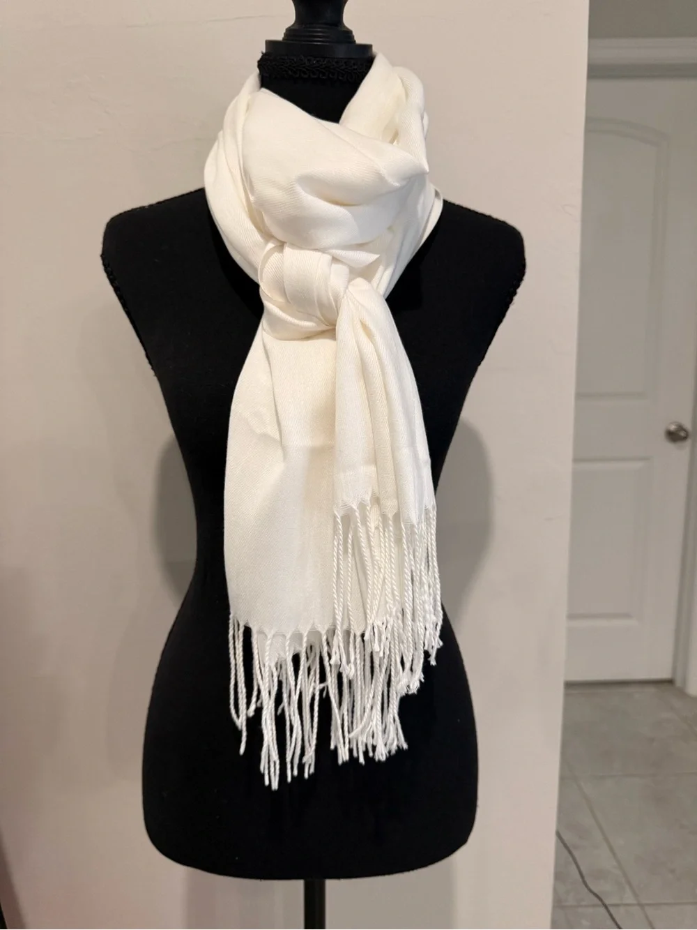 Soft Ivory Fringe Wrap Scarf for Women